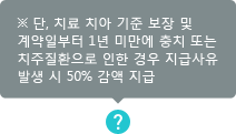 단, 치료 치아 기준 보장 및 계약일부터 '1년 미만에 충치 또는 치주질환으로 인한 경우 지급사유 발생 시 50% 감액 지급